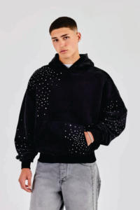 2026 Streetwear Sweat à capuche pour homme personnalisé en molleton French Terry, entièrement imprimé, orné de strass, coupe carrée courte, avec fermeture éclair intégrale et capuche intégrale - Product Image 2