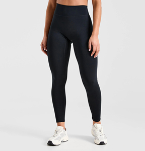 Leggings de Yoga Largos sin Costuras, Color Negro Sólido, Spandex y Poliéster, Pantalones Deportivos para Mujer, Elásticos, Estilo Simple, Ecológicos - Product Image 1