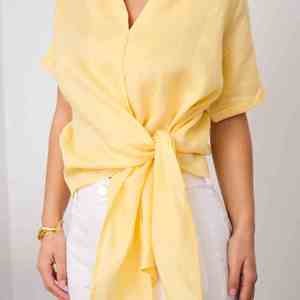 Camisa de lino transpirable de punto para mujer con logo frontal, manga corta, color liso, estilo casual, para verano 2026, venta al por mayor - Product Image 4