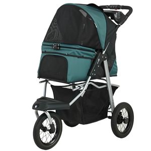 Passeggino Pieghevole per Cani con Ruote in Gomma da 12 Pollici per Cani Piccoli fino a 10 kg, Trasportino Verde Scuro - Product Image 1