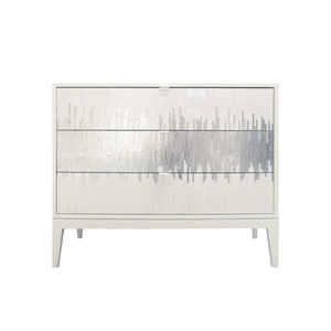 Coffre de rangement contemporain à mosaïque de briques horizontales, fonctionnant également comme une table de chevet décorative à double tiroir en nacre. - Product Image 2
