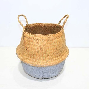 Trending Eco-Friendly Natural Palm Leaf Woven Durable Foldable Round <b>Belly</b> Planter with Handles - Product Image 5