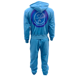 Unisex Blue Hooded Tracksuit Solid Color Full Length Breathable Cotton Casual Wear Autumn Style Regular Fit With Logo Print - Product Image 3