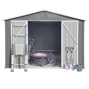 10X8 FT capannone di stoccaggio esterno in metallo grigio resistente alle intemperie porte chiuse a chiave per attrezzi da giardino Patio di stoccaggio del prato - Product Image 4