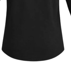 <b>Women</b> <b>Black</b> Long Sleeve Crew Neck Top Curved Hem Basic Casual <b>Shirt</b> Slim Fit Everyday Layering Tee with Button Cuff Detail - Product Image 5