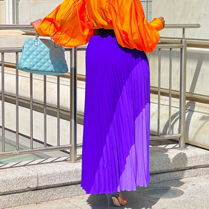 Jupe longue plissée évasée pour femme, style élégant en mousseline de soie avec blocs de couleur, ceinture taille haute, toutes saisons, grandes tailles, Afrique - Product Image 2