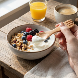 Bamboo Spoon and Spork <b>Set</b>, 2-in-1 Spoon & Fork Utensil, Eco-friendly Reusable Travel Cutlery for Dessert, Salad & <b>Lunch</b> - Product Image 3