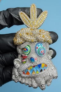 จี้การ์ตูนแบบ Iced Out เงินแท้ 925 สไตล์ฮิปฮอป ประดับด้วยหินหลากสี จี้รูปมงกุฎสีทอง จี้หน้าทรัฟฟิส สก็อตต์ จี้ตลกๆ สำหรับผู้ชาย - Product Image 4