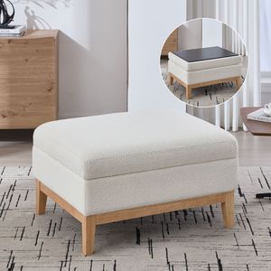 33.86"W Reversible Lid Coffee Table Square Footrest Ottoman Upholstered Wood Base Rubberwood Legs <b>Stools</b> Ottomans <b>Storage</b> <b>Stool</b> - Product Image 1