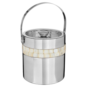 Seau à glace de luxe en acier inoxydable avec incrustation de nacre, refroidisseur à champagne isotherme à double paroi avec poignée pour la maison - Product Image 1