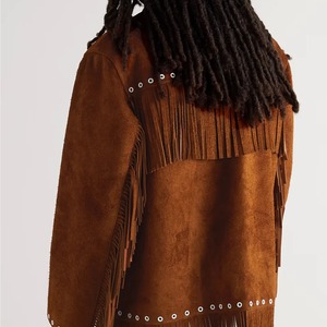Premium Western Fringe Suede <b>Leather</b> <b>Jacket</b> Classic <b>Retro</b> Cowboy Style <b>Jacket</b> Manufacturer Wholesale Supply - Product Image 2
