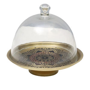 Elegante Tazón para Frutas Secas con Acabado Dorado y Cúpula de Vidrio, Plato Decorativo para Cocina, Mesa de Comedor, Ramadán - Product Image 1