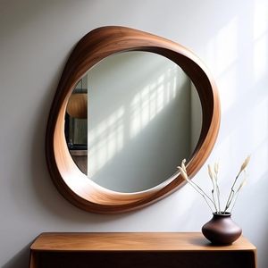 Irregular Walnut Wood Wall <b>Mirror</b> Modern Decorative Framed <b>Mirror</b> for Living Room Entryway Bathroom - Product Image 4