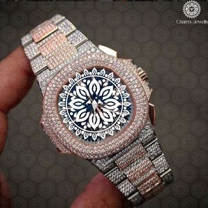 Charm_Jewells Luxury Men's Stainless Steel <b>Diamond</b> <b>Watch</b> 42mm Round Case Analog Quartz Movement Folding Clasp - Product Image 1