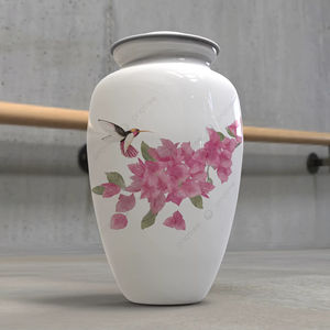 Urne de crémation pour les cendres humaines avec sac en velours Conception illustrée colorée d'un arbre avec des feuilles colorées design - Product Image 1