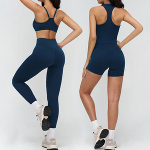 Women's Black Racerback <b>Crop</b> <b>Top</b> High Waist Seamless Yoga Shorts Set Spandex Polyester Breathable Activewear 2 Piece - Product Image 5