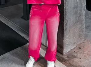 Pantalones de Hombre con Degradado Rosa, Cintura Elástica, Decoración con Remaches, Estilo Casual de Primavera, Tejido de Poliéster Transpirable - Product Image 2