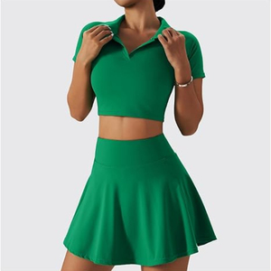 Ensemble de tennis pour femme : haut polo court et jupe-short taille haute, tenue de sport pour le golf et le pickleball avec poche - Product Image 5