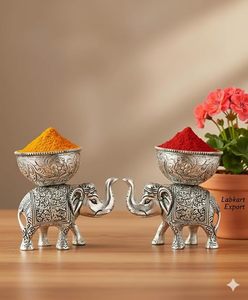 Handmade Metal Elephant Bowl Set With Carved Oriental Design For Fruit And Snacks Gifting - Product Image 2