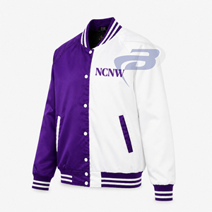 Veste universitaire en satin blanc et violet de la sororité NCV, lettres brodées, tissu satiné, vêtements de sport élégants, veste en satin réversible - Product Image 3