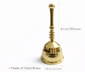 Campana de Pooja de Latón Chapado en Oro Pulido con Mango Largo, Campana de Mano Redonda de Metal con Diseño en Relieve para el Culto en el Templo del Hogar - Product Image 5