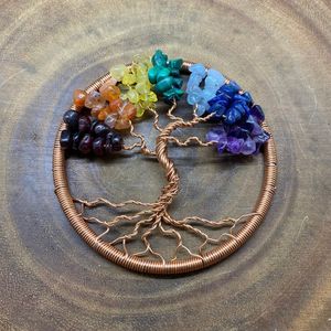 Colgante de cristal curativo de siete Chakras hecho a mano, diseño de latón a la moda con múltiples incrustaciones de piedras preciosas, colgante de flor de latón para el amor - Product Image 1