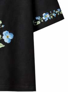 Camiseta Personalizada Negra con Estampado Floral para Mujer, Cuello Redondo, Algodón Suave, Manga Corta, Informal, Ligera, Cómoda y a la Moda - Product Image 6