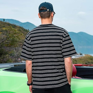 T-shirt à manches courtes rayé pour homme, coupe classique décontractée, en coton, col rond, confortable, pour tous les jours, tendance - Product Image 2