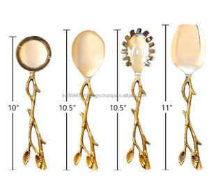 Vente chaude Gold Branch Salad Server Set avec poignée en feuille Ustensiles de service en métal pour les fêtes de mariage Restaurants Hôtels - Product Image 4