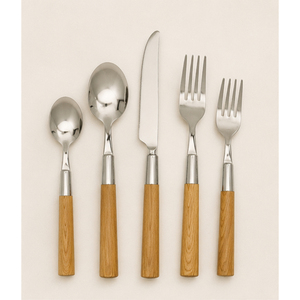 Juego de cubiertos de lujo de acero inoxidable con mangos de madera natural, juego de cubiertos de madera para comidas elegantes y restaurantes a precio económico. - Product Image 5