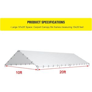 Bâche de remplacement pour auvent de camion 10x20 pieds, abri de tente pour voiture avec 48 cordons élastiques à billes, blanc - Product Image 2