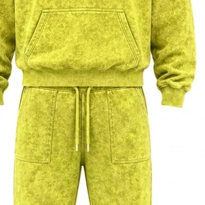 Conjunto Deportivo para Hombre, Amarillo, Lavado Ácido, 100% Algodón, 480 gsm, Alta Calidad, con Pedrería, Pantalones Largos con Cordón Ajustable, Ropa Casual - Product Image 2