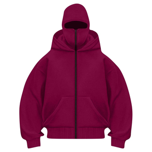 Sweat à capuche cagoule intégrale zippé pour homme en molleton 100% coton, hiver, épaules tombantes, masque facial intégral, impression numérique, anti-plis - Product Image 5