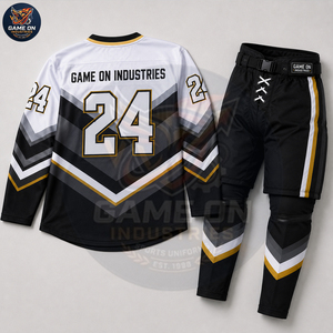 Private Lable Oem Odm Low Moq Breathable Team Sportswear Sublimation Design Custom Black White Gold Ice Hockey Uniform Sets - Product Image 2