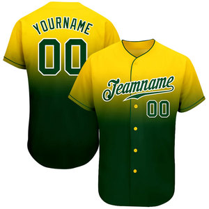 Camiseta de Béisbol Personalizada para Hombre, Degradado Amarillo y Verde, Sublimada, 100% Poliéster, Manga Corta, Cierre de Botones, Nombre y Número del Equipo - Product Image 1