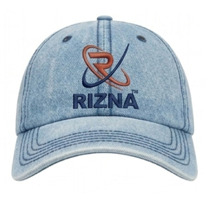 Gorra de Béisbol RIZNA de Mezclilla Twill, 6 Paneles, Ajustable, Unisex, Estilo Casual Vintage, Lavada, con Logotipo Bordado en 3D en el Panel Frontal, Azul, Algodón, Metal - Product Image 1