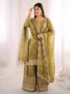 Indian Traditional Embroidered <b>Kurti</b> Palazzo Set for Women - Product Image 4