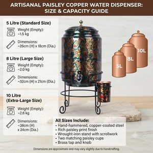 Handmade Copper <b>Water</b> Dispenser Printed Floral Metal Matka with Stand Tap & <b>Glasses</b> Decorative Home Kitchen Hotel Restaurant Set - Product Image 2