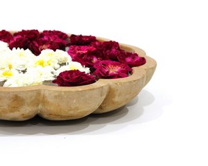 Bandeja Redonda Festoneada de Mármol y Madera de Teca, Bandeja Decorativa de Piedra Natural, Decoración de Lujo para el Hogar - Product Image 4