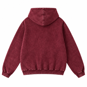 Sudadera con Capucha Extra Grande para Hombre, Lavado Ácido, 100% Algodón, Color Sólido, con Bolsillo Canguro, Color Borgoña - Product Image 2