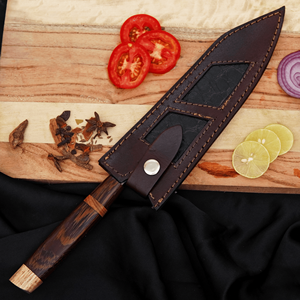 Couteau de chef artisanal en acier Damas, lame en acier inoxydable 440C, fourreau en bois et cuir, finition haute brillance, professionnel pour la maison - Product Image 4