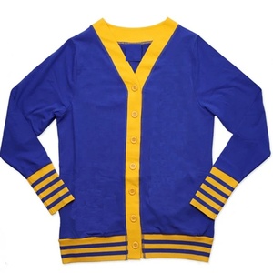 เสื้อคาร์ดิแกนถักไหมพรมสีน้ำเงินเหลืองแบบวิทยาลัยสำหรับผู้หญิง  แบบสั่งทำขายส่ง คอวี สไตล์ Preppy สำหรับฤดูหนาว - Product Image 6
