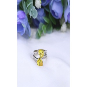 Chic Premium Quality Brass <b>Silver</b> Plated Moissanite Stone Look <b>Adjustable</b> Trendy Wedding <b>Ring</b> for Women - Product Image 1