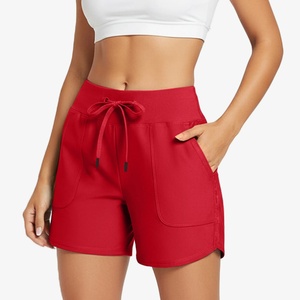<b>Women's</b> Solid Color Knitted Polyester Sport <b>Shorts</b> Mid Waist Drawstring Breathable Regular Fit 3D Embroidery 160g <b>Orange</b> - Product Image 5