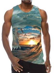 Camiseta sin mangas con estampado de tigre azul para hombre, camiseta sin mangas transpirable de secado rápido, ropa informal de verano - Product Image 3