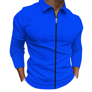 <b>Men's</b> Slim Fit Long Sleeve Shirt <b>Jacket</b> Zipper Turn-down Collar Casual Style Solid <b>White</b> Polyester Fleece Front - Product Image 2