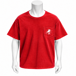 T-shirt rouge délavé avec poche poitrine, en coton vintage, manches courtes, coupe oversize décontractée, style streetwear décontracté, été - Product Image 1