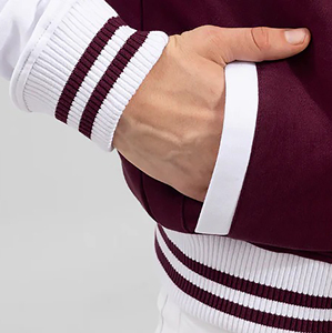 <b>Men's</b> Maroon White Windproof <b>Woolen</b> Solid Casual Turn-down Collar Regular Fit Autumn Varsity <b>Jacket</b> - Product Image 6
