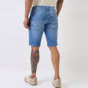 Shorts Bermuda en jean déchiré bleu clair pour homme, taille mi-haute, fermeture éclair, style urbain, en coton tissé respirant, coupe ajustée, séchage rapide - Product Image 2