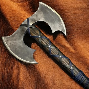 Handmade Double Head Viking <b>Axe</b> Carbon Steel Blade Wood <b>Handle</b> With Leather sheath The Phantom Viking <b>Axe</b> - Product Image 3